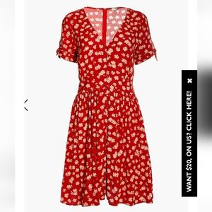 Button-Front Tie-Sleeve Retro Dress in Happy Hibiscus sz 14  ALOHA THAI CHILI